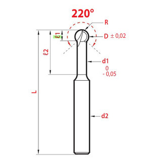 8522 - micro fraise, 2 dents, dégagée, sphérique 220°