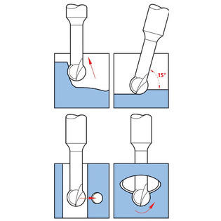 8522 - micro fraise, 2 dents, dégagée, sphérique 220°